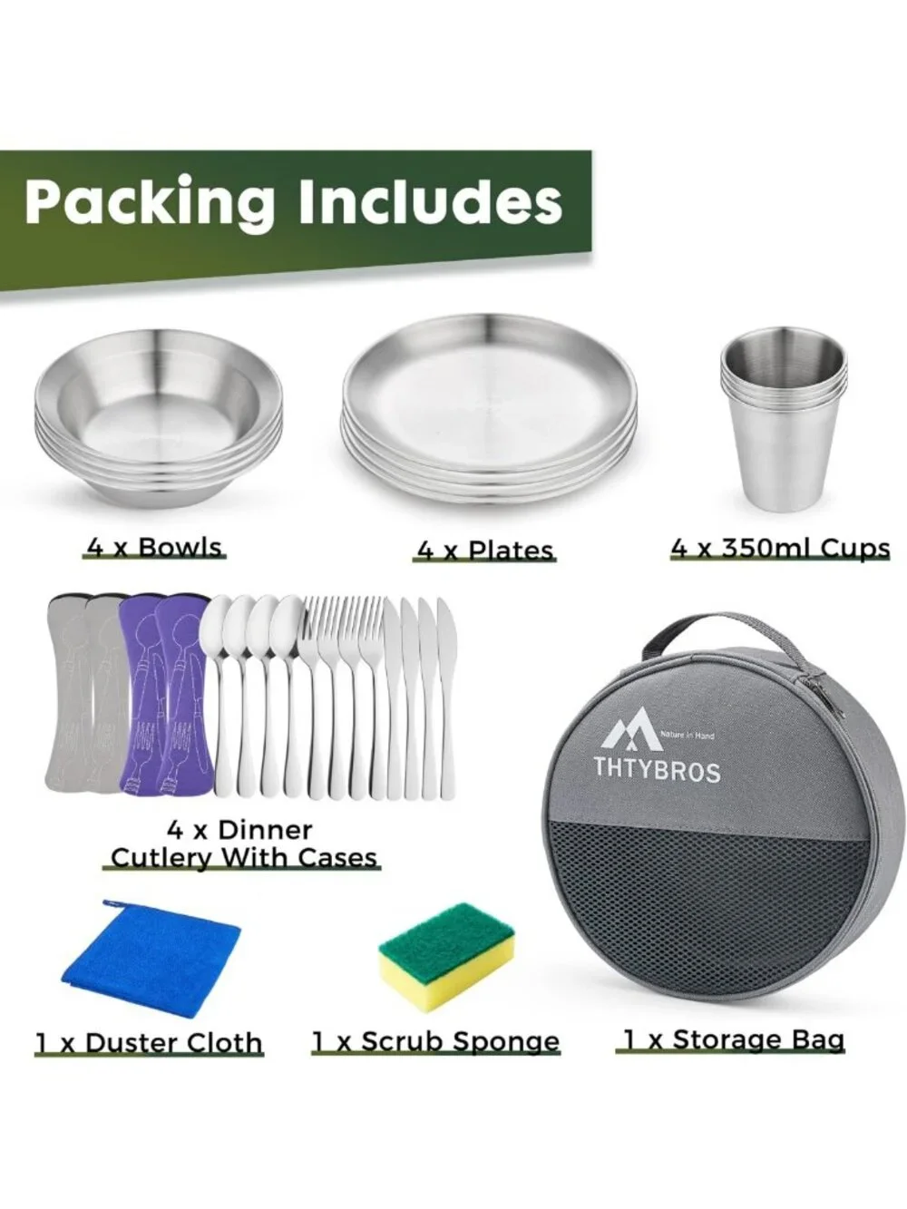 All-in-One Stainless Steel Camping Cookware Set for 1-4, Mess Kit with Plates